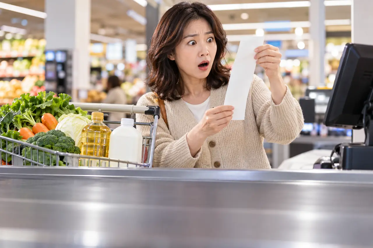 마트 계산대에서 영수증을 보고 놀란 40대 주부