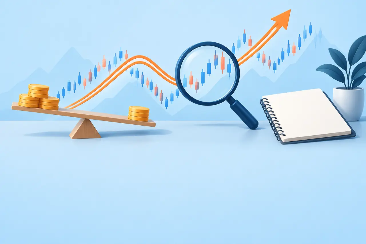 코스닥150 지수 파동 위에 2배 화살표가 겹친 레버리지 ETF 일러스트