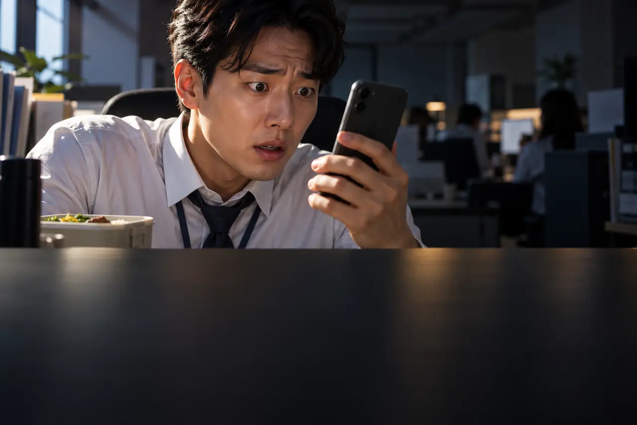 휴대폰 주식 앱을 보며 놀란 직장인
